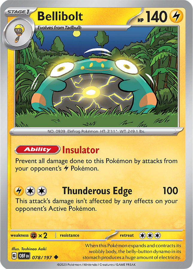 Bellibolt 078/197 Non-Holo Obsidian Flames Pokemon Card