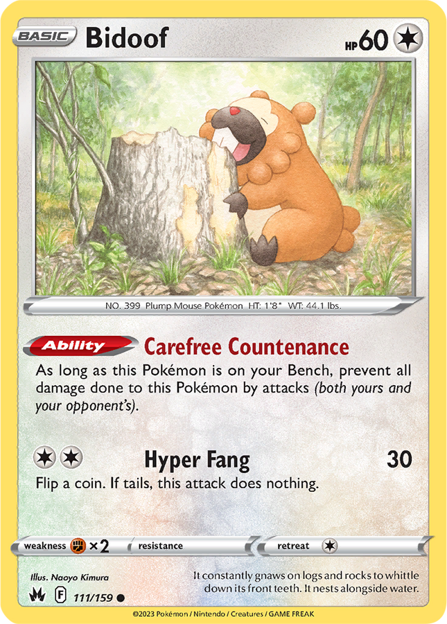 Bidoof 111/159 Reverse Holo Crown Zenith Pokemon Card