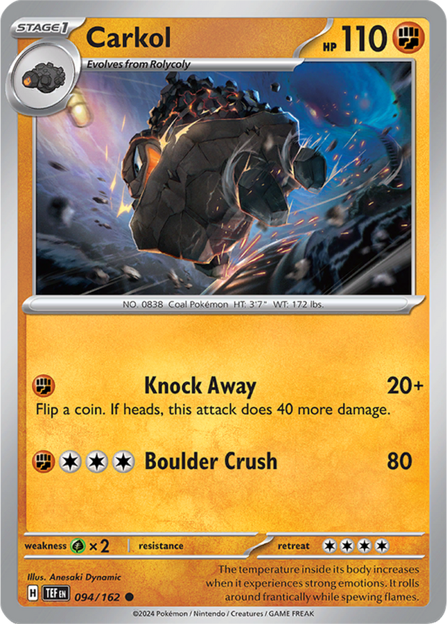 Carkol 094/162 Reverse Holo Temporal Forces Pokemon Card