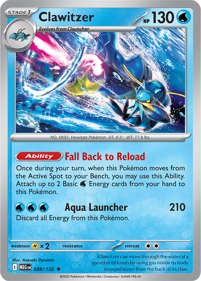 Clawitzer 038/132 Reverse Holo Mega Evolution Pokemon Card
