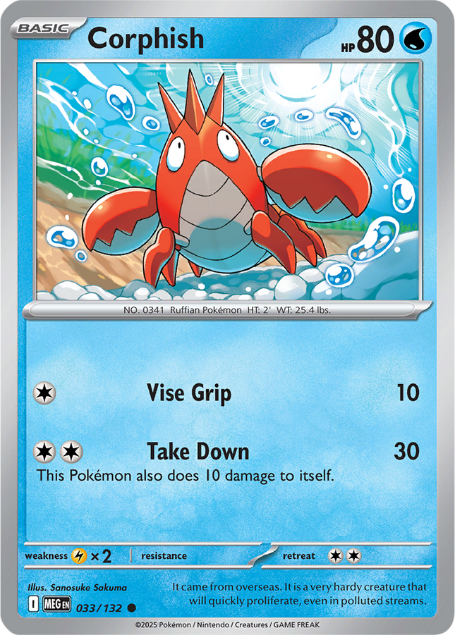 Corphish 033/132 Reverse Holo Mega Evolution Pokemon Card