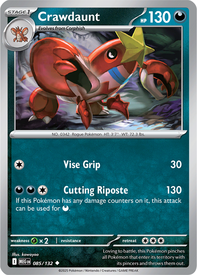 Crawdaunt 085/132 Non-Holo Mega Evolution Pokemon Card