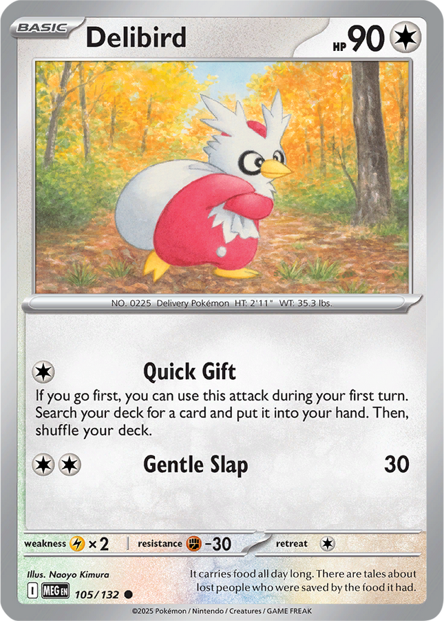 Delibird 105/132 Reverse Holo Mega Evolution Pokemon Card