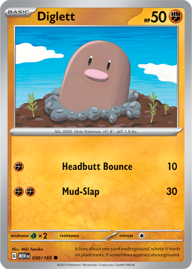 Diglett 050/165 Reverse Holo 151 Pokemon Card