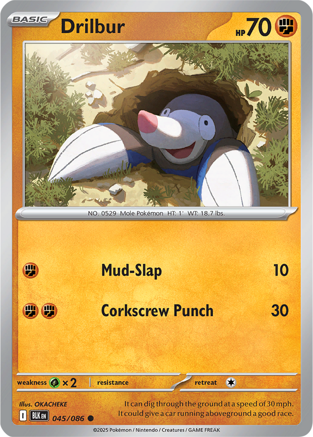 Drilbur 045/086 Reverse Holo Black Bolt Pokemon Card