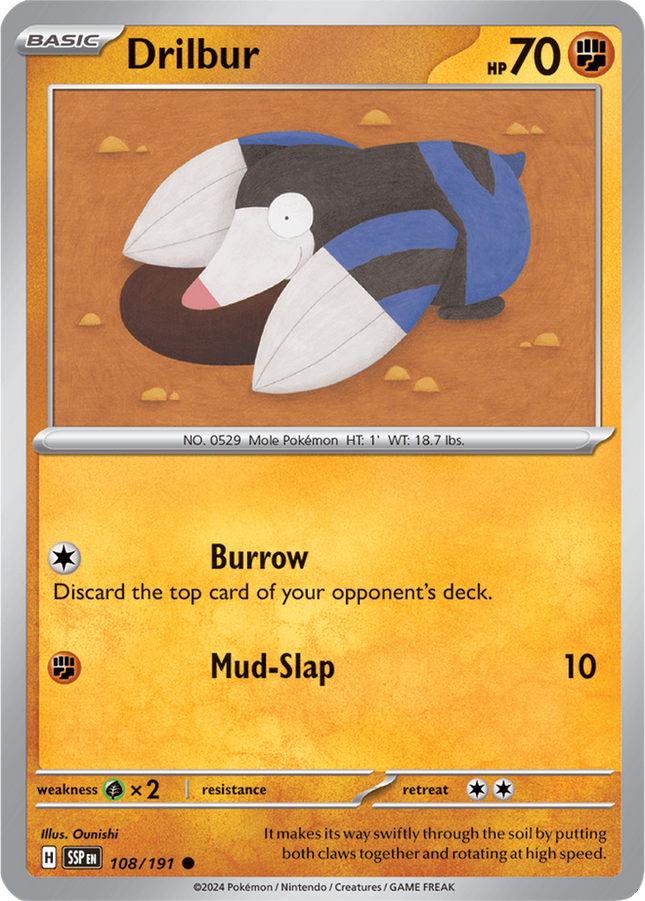 Drilbur 108/191 Reverse Holo Surging Sparks Pokemon Card
