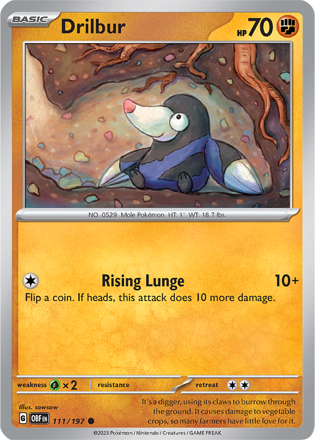 Drilbur 111/197 Non-Holo Obsidian Flames Pokemon Card