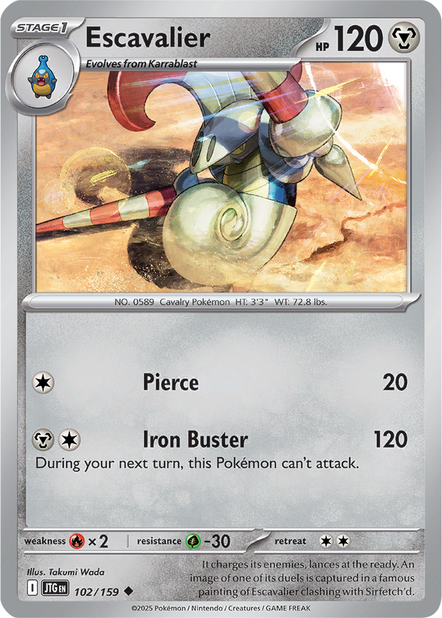 Escavalier 102/159 Reverse Holo Journey Together Pokemon Card