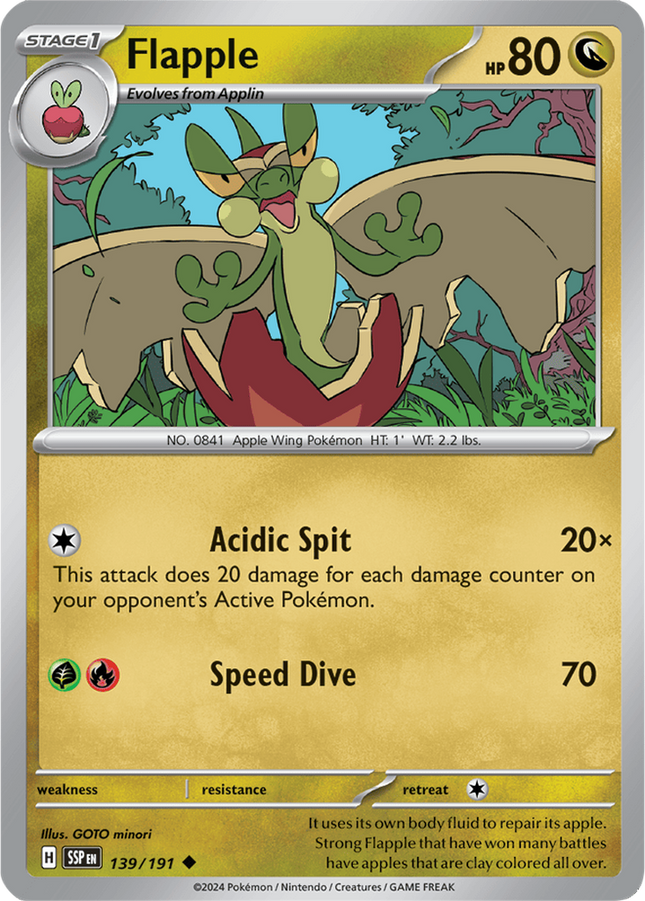 Flapple 139/191 Reverse Holo Surging Sparks Pokemon Card