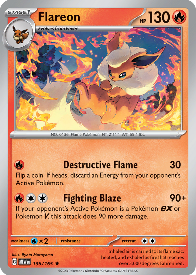 Flareon 136/165 Reverse Holo 151 Pokemon Card