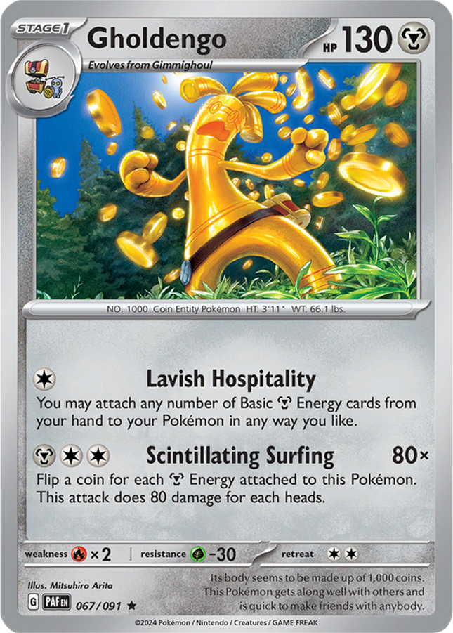Gholdengo 067/091 Reverse Holo Paldean Fates Pokemon Card