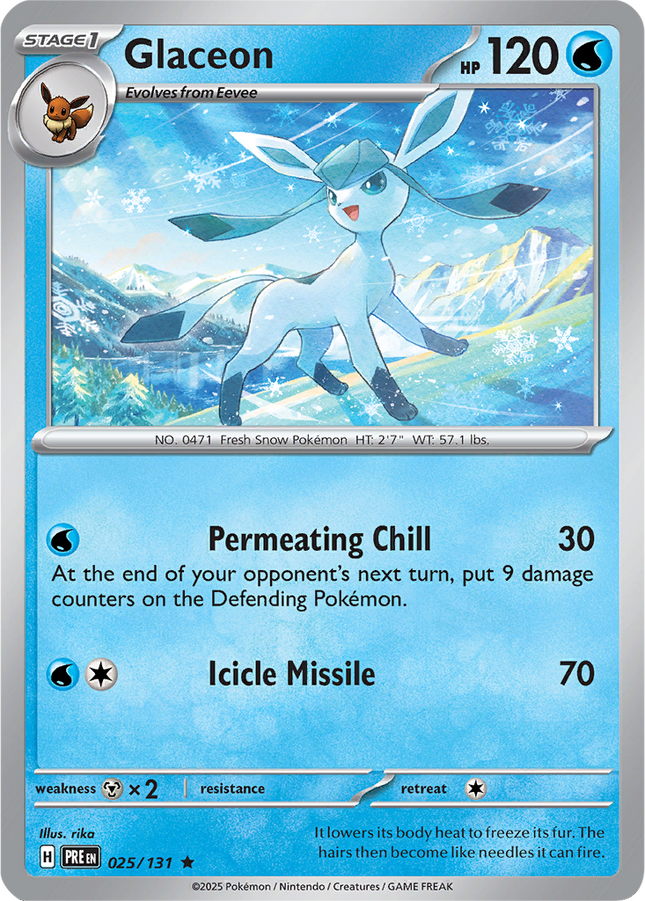 Glaceon 025/131 Master Ball Reverse Holo Prismatic Evolutions Pokemon Card
