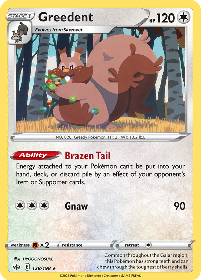 Greedent 128/198 Reverse Holo Chilling Reign Pokemon Card