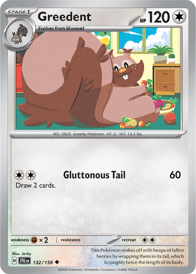 Greedent 132/159 Reverse Holo Journey Together Pokemon Card