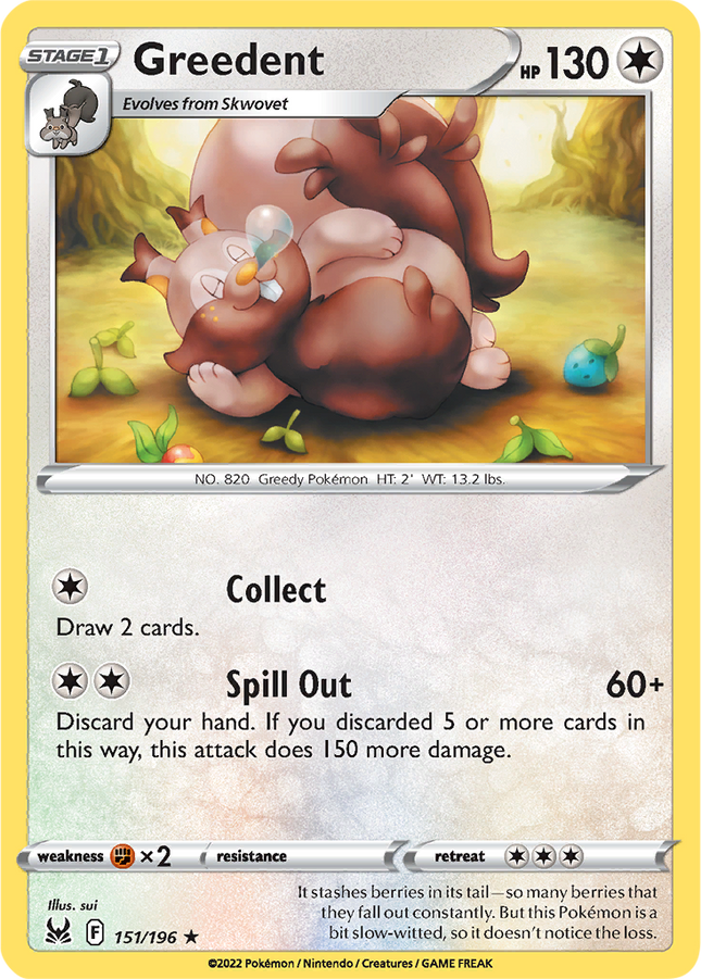 Greedent 151/196 Non-Holo Lost Origin Pokemon Card