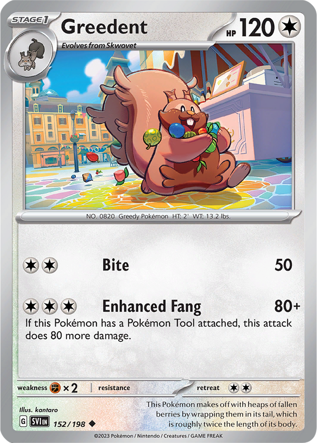 Greedent 152/198 Reverse Holo Scarlet & Violet Base Set Pokemon Card