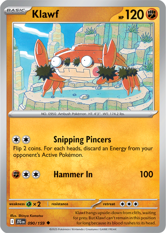 Klawf 090/159 Reverse Holo Journey Together Pokemon Card