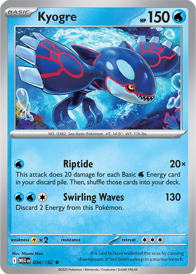 Kyogre 034/132 Reverse Holo Mega Evolution Pokemon Card