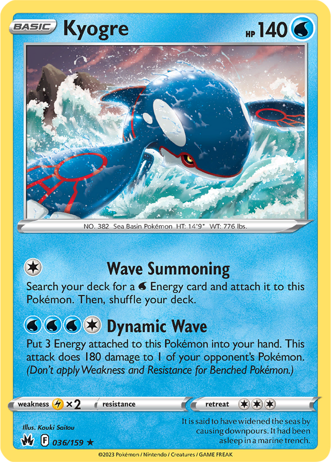 Kyogre 036/159 Reverse Holo Crown Zenith Pokemon Card