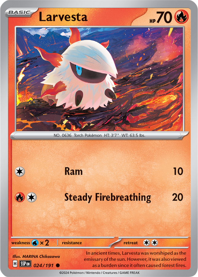 Larvesta 024/191 Non-Holo Surging Sparks Pokemon Card