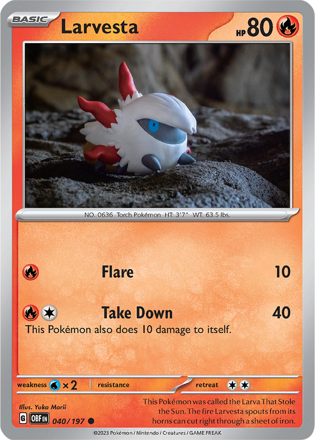 Larvesta 040/197 Non-Holo Obsidian Flames Pokemon Card