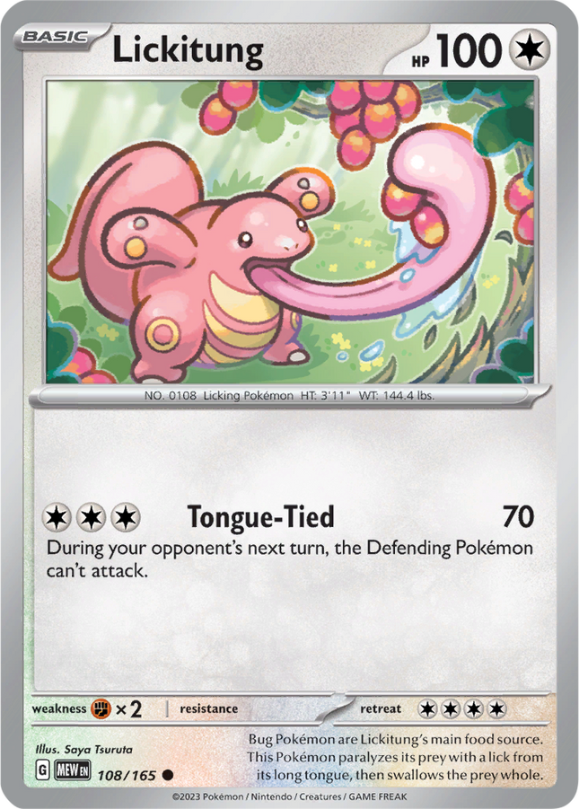 Lickitung 108/165 Non-Holo 151 Pokemon Card