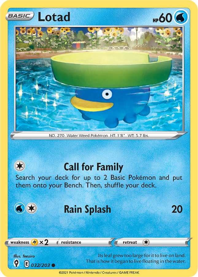 Lotad 032/203 Non-Holo Evolving Skies Pokemon Card