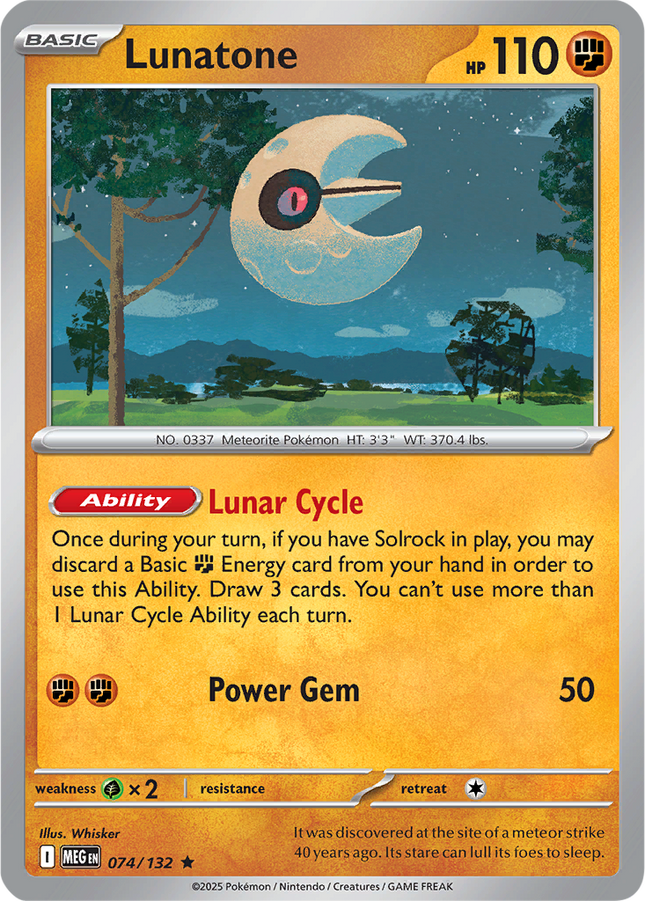 Lunatone 074/132 Reverse Holo Mega Evolution Pokemon Card