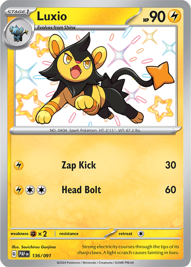 Luxio 136/091 Shiny Rare Paldean Fates Pokemon Card