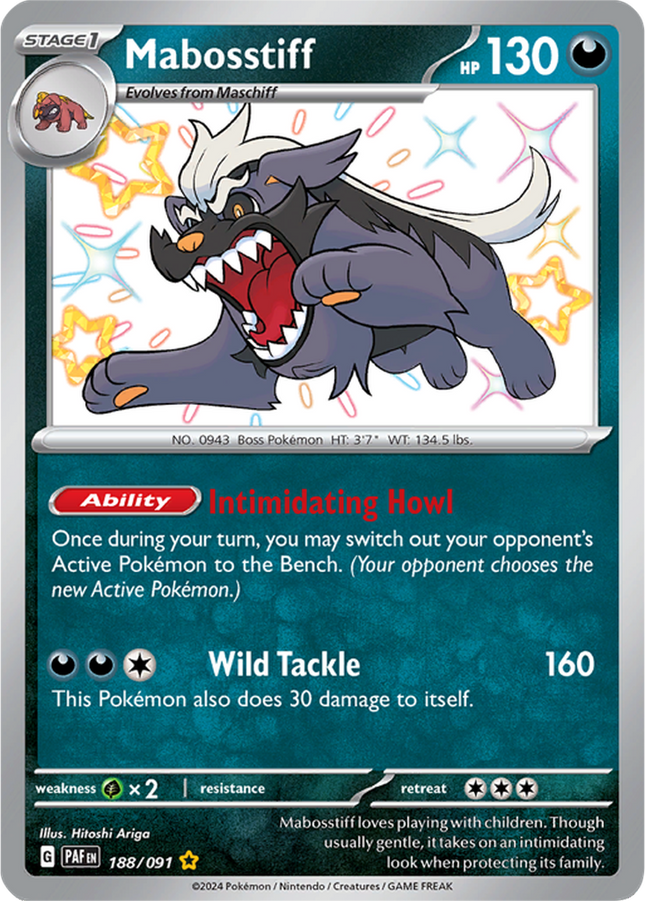 Mabosstiff 188/091 Shiny Rare Paldean Fates Pokemon Card