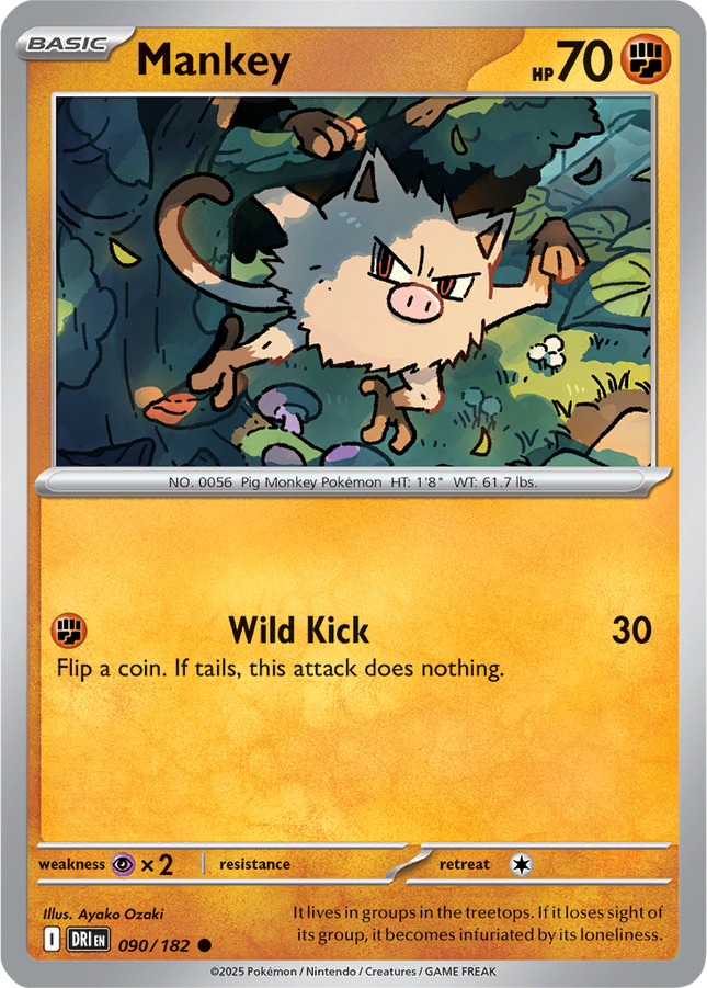 Mankey 090/182 Reverse Holo Destined Rivals Pokemon Card