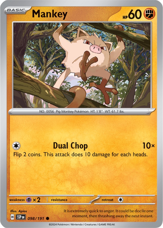 Mankey 098/191 Non-Holo Surging Sparks Pokemon Card
