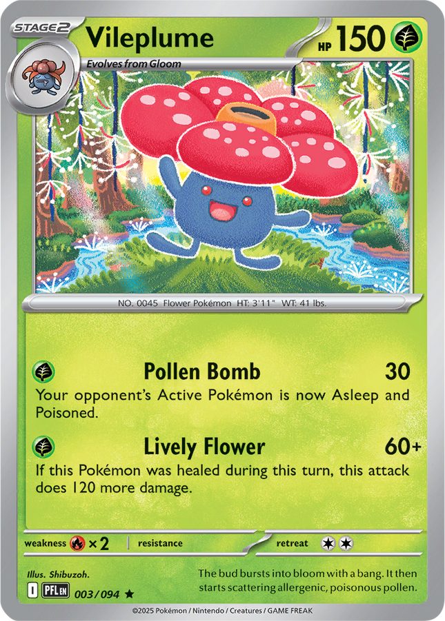 Vileplume 003/094 Reverse Holo Phantasmal Flames Pokemon Card