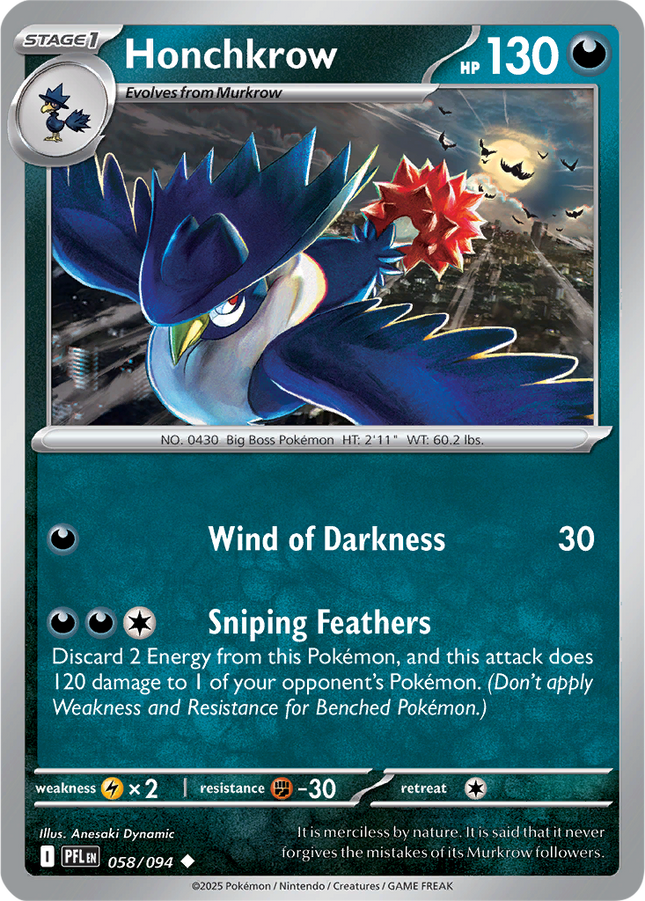 Honchkrow 058/094 Reverse Holo Phantasmal Flames Pokemon Card