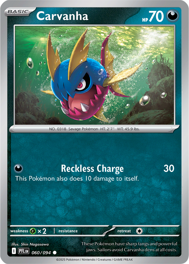 Carvanha 060/094 Reverse Holo Phantasmal Flames Pokemon Card