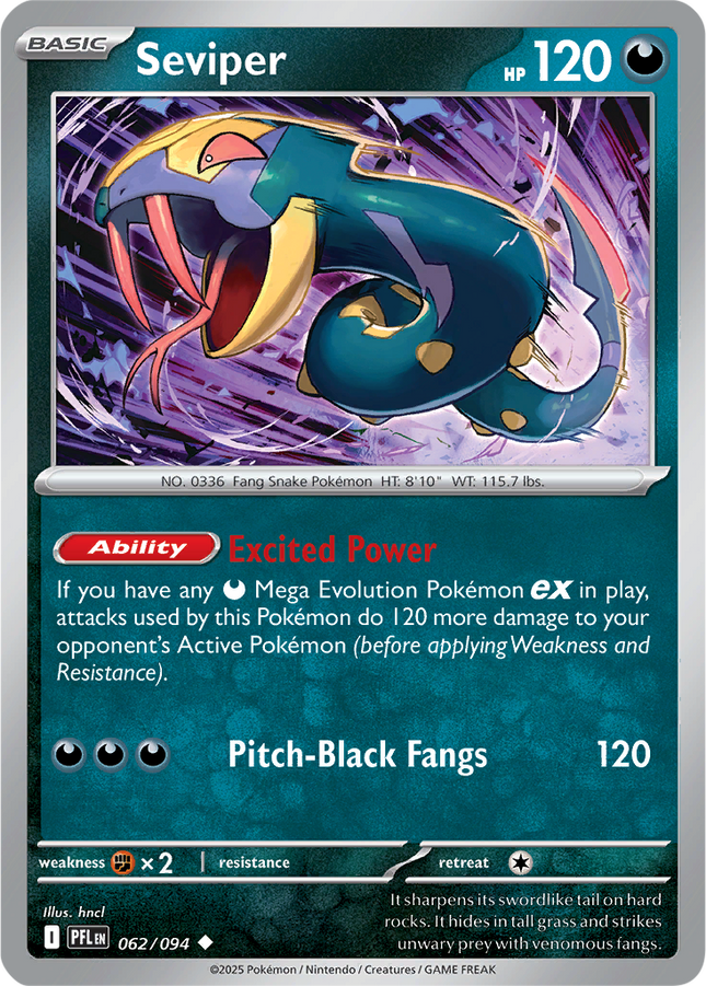 Seviper 062/094 Reverse Holo Phantasmal Flames Pokemon Card