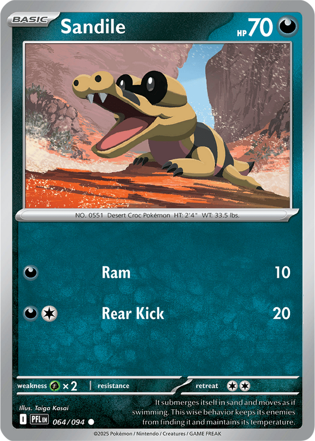 Sandile 064/094 Reverse Holo Phantasmal Flames Pokemon Card