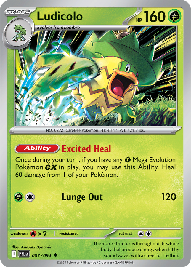 Ludicolo 007/094 Reverse Holo Phantasmal Flames Pokemon Card