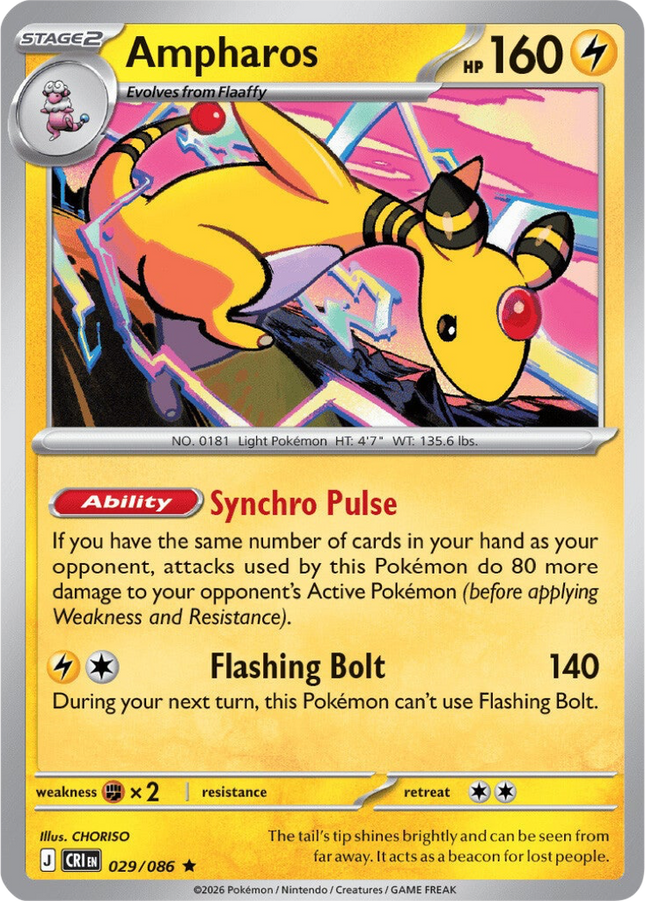 Ampharos 029/086 Holo Chaos Rising Pokemon Card