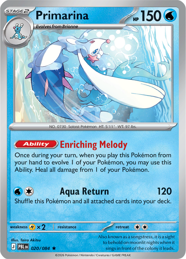 Primarina 020/084 Reverse Holo Pitch Black Pokemon Card