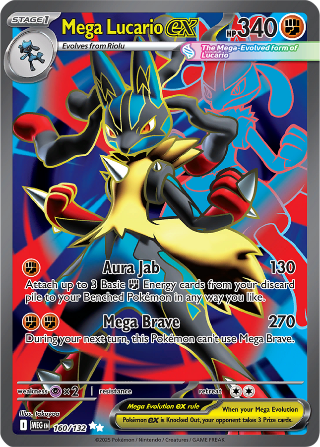 Mega Lucario ex 160/132 Ultra Rare Full Art Mega Evolution Pokemon Card