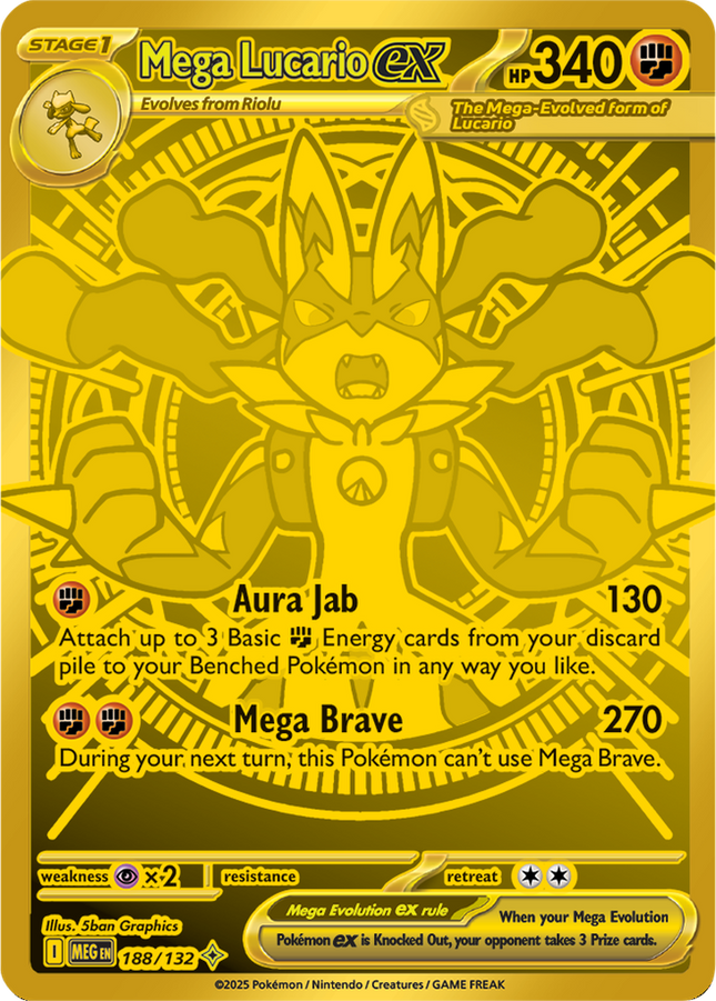 Mega Lucario ex 188/132 Mega Hyper Rare Full Art Mega Evolution Pokemon Card