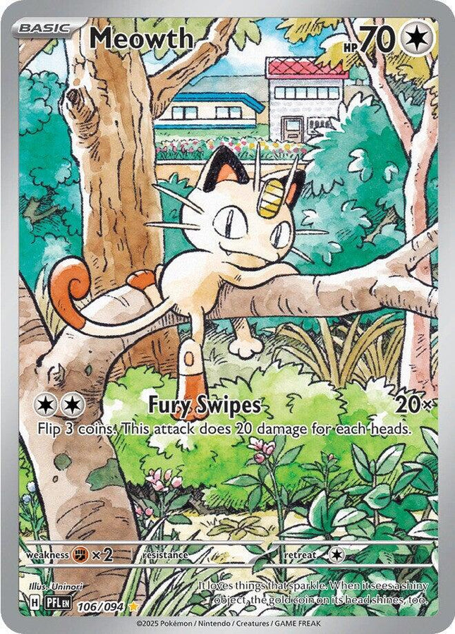 Meowth 106/094 Illustration Rare – Phantasmal Flames | Pokémon TCG English