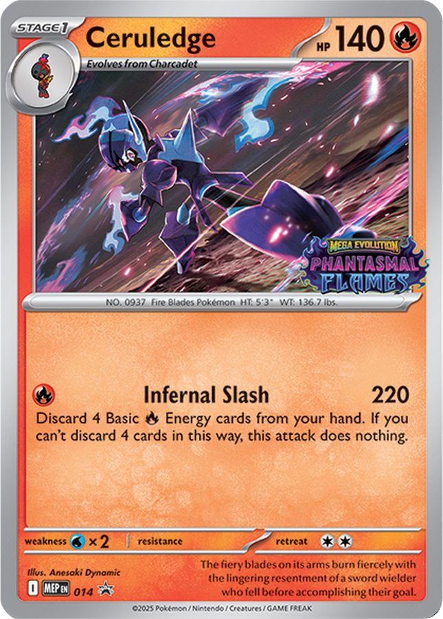 Ceruledge MEP 014 Prerelease Stamped Holo Phantasmal Flames Pokemon Card