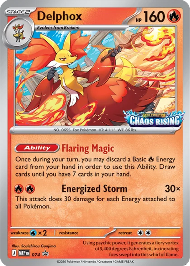 Delphox MEP 074 Chaos Rising Prerelease Stamped Holo