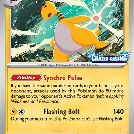 Ampharos MEP 075 Chaos Rising Prerelease Staff Stamped Holo