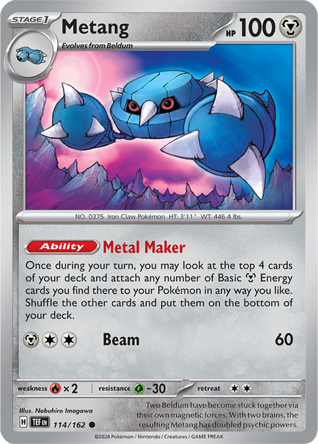 Metang 114/162 Reverse Holo Temporal Forces Pokemon Card