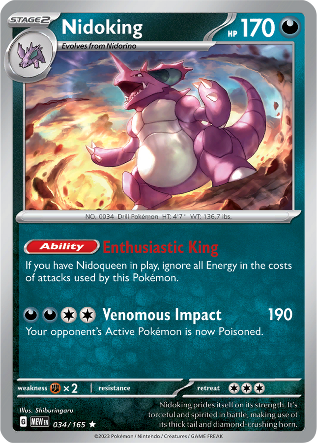Nidoking 034/165 Reverse Holo 151 Pokemon Card