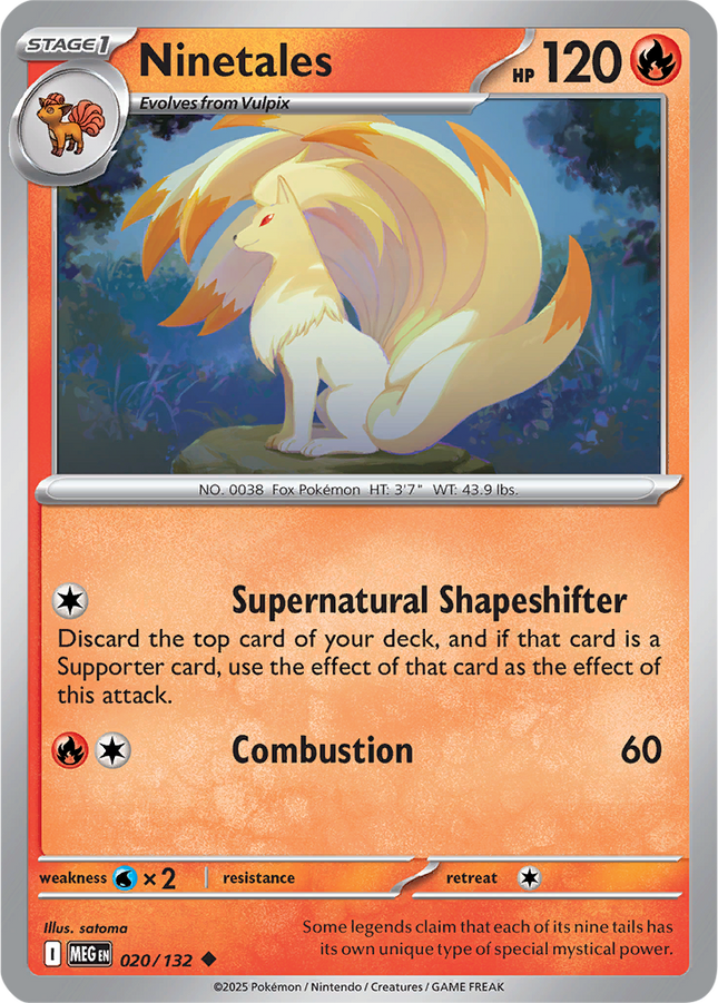 Ninetales 020/132 Reverse Holo Mega Evolution Pokemon Card