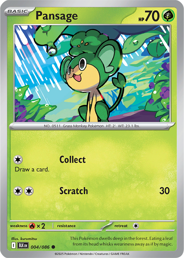 Pansage 004/086 Non-Holo Black Bolt Pokemon Card